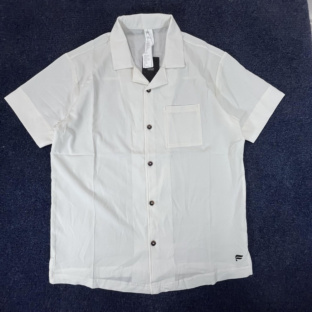 Fabletics Shirt Mens Small White Short Sleeve Button Up Camp Casual Lightweight